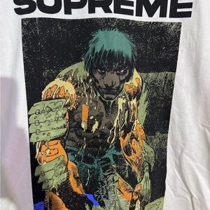 Supreme White Tee with Red Logo Tag